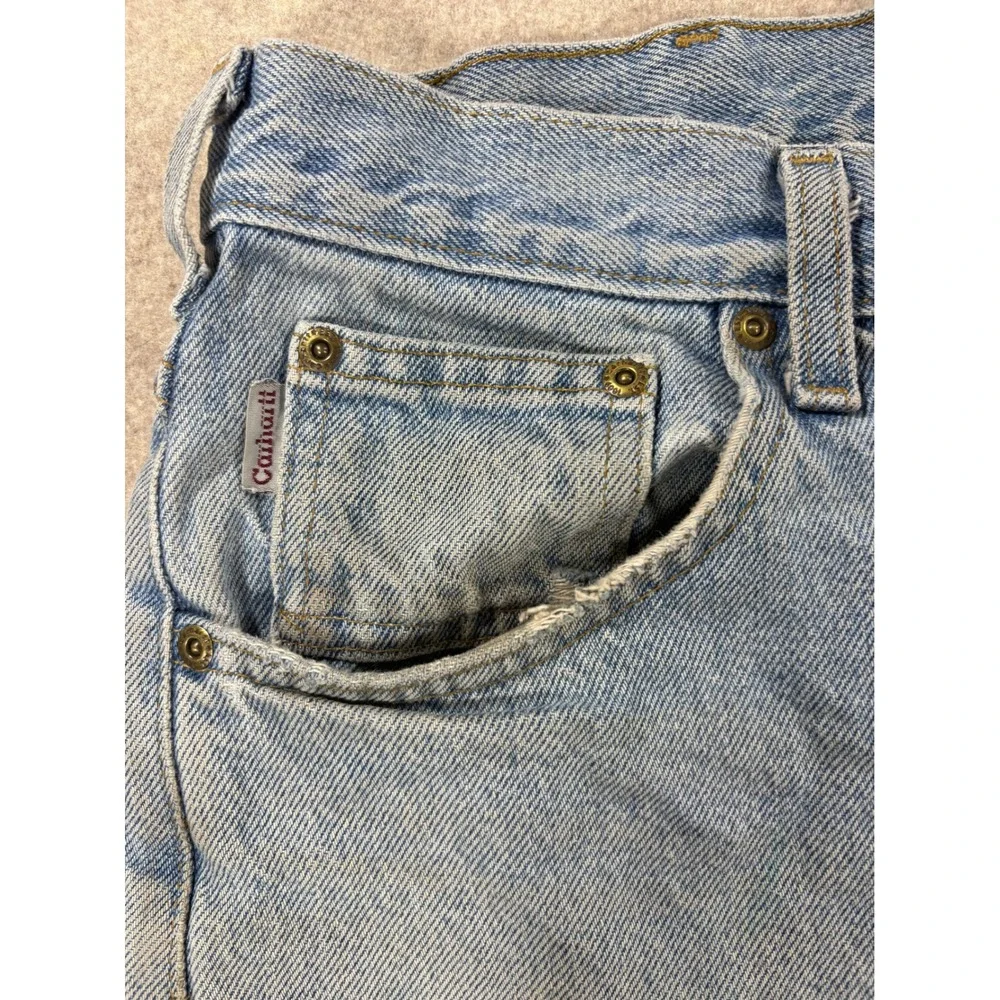 Vintage Carhartt Mens Light Wash Denim Cut Off Shorts Jorts Distressed W38